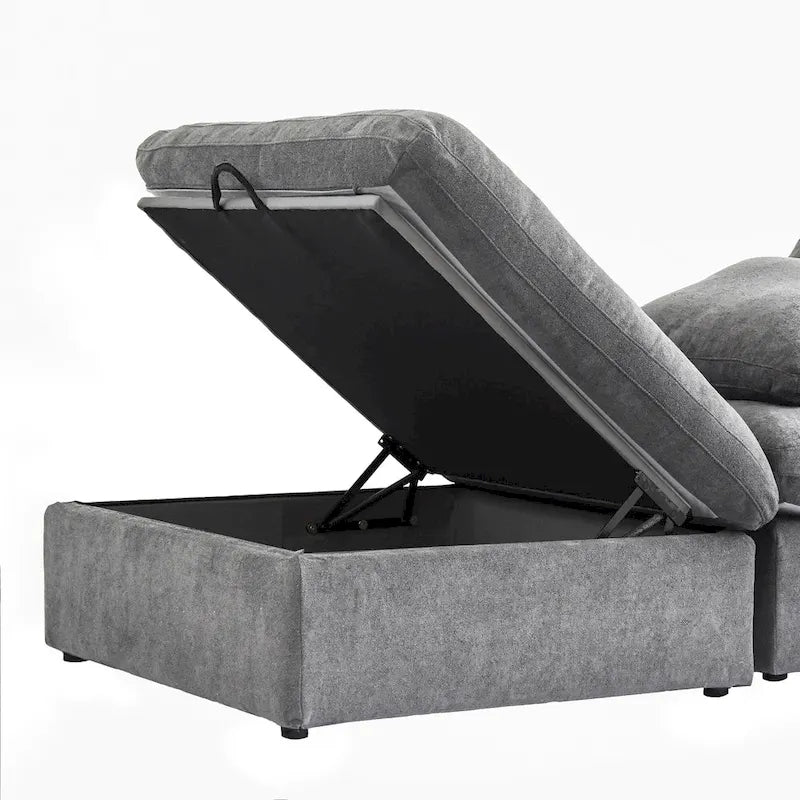 120  L-shaped Modern Sectional Sofa Linen Modular Sofa Couch with Storage Ottoman