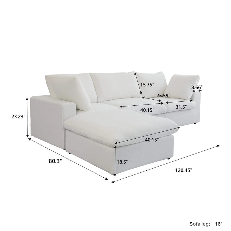 120  L-shaped Modern Sectional Sofa Linen Modular Sofa Couch with Storage Ottoman