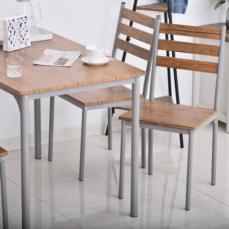 HOMCOM Modern 5-Piece Wooden Dining Kitchen table set 1 Table 4 Chairs Metal legs