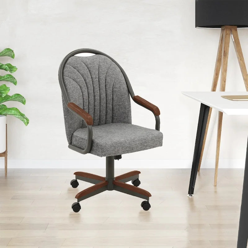 Chromcraft Douglas Caster Dining Chairs in Chestnut, Gray Finish (Set of 2)
