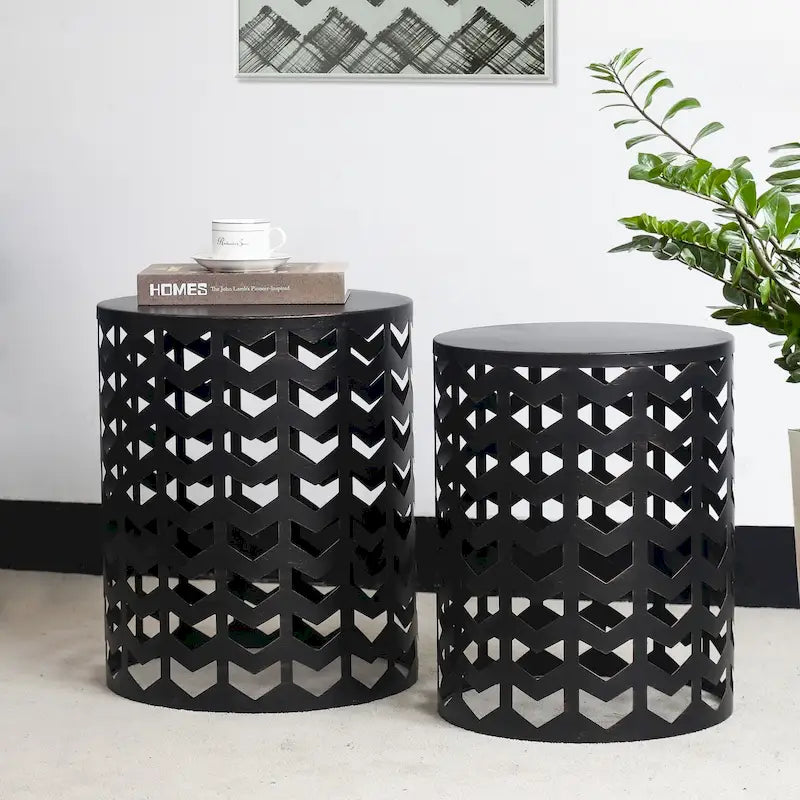 Adeco Set of 2 Round Nesting Side End Tables Set - Set of 2