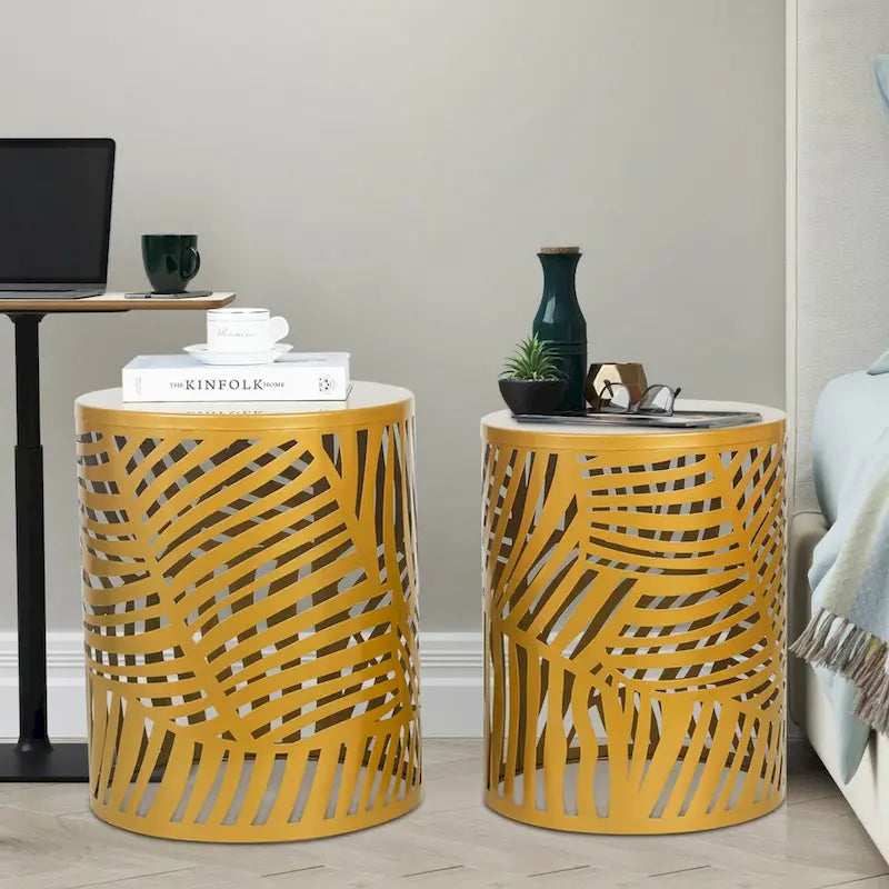 Adeco Set of 2 Round Nesting Side End Tables Set - Set of 2