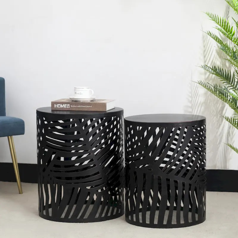 Adeco Set of 2 Round Nesting Side End Tables Set - Set of 2
