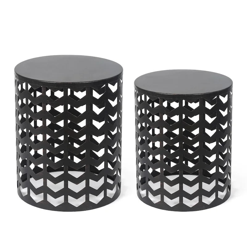 Adeco Set of 2 Round Nesting Side End Tables Set - Set of 2