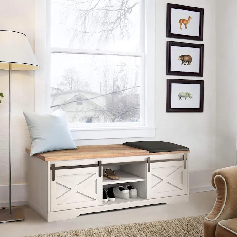 47  Farmhouse Entryway Shoe Bench with Thickened Cushion