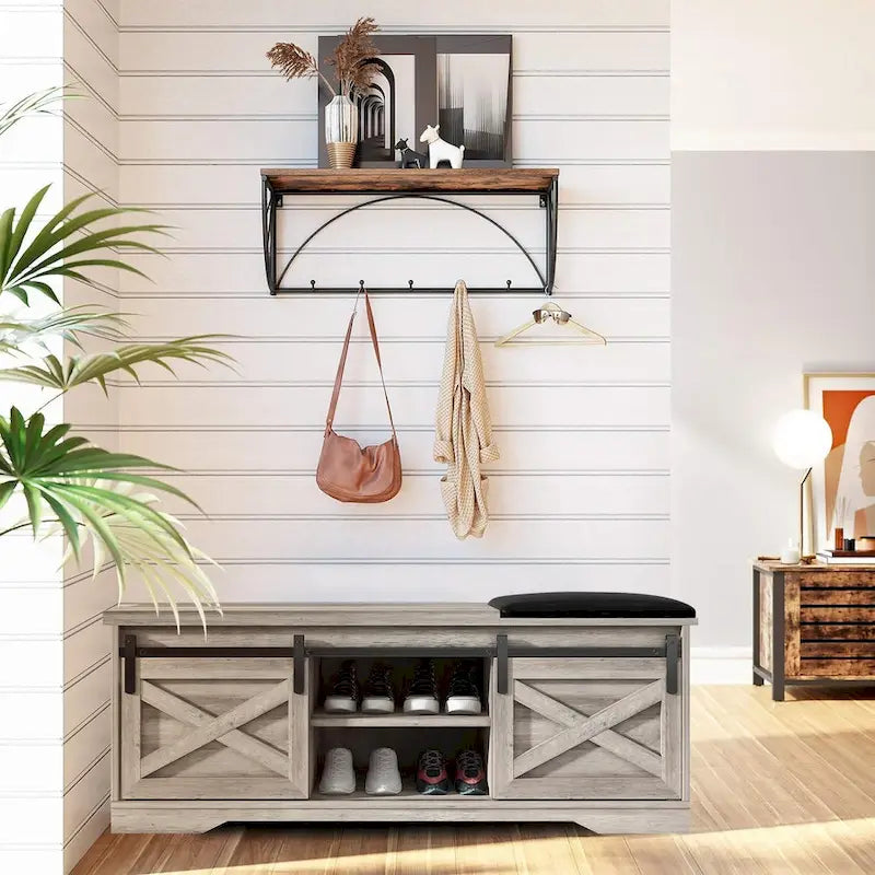47  Farmhouse Entryway Shoe Bench with Thickened Cushion