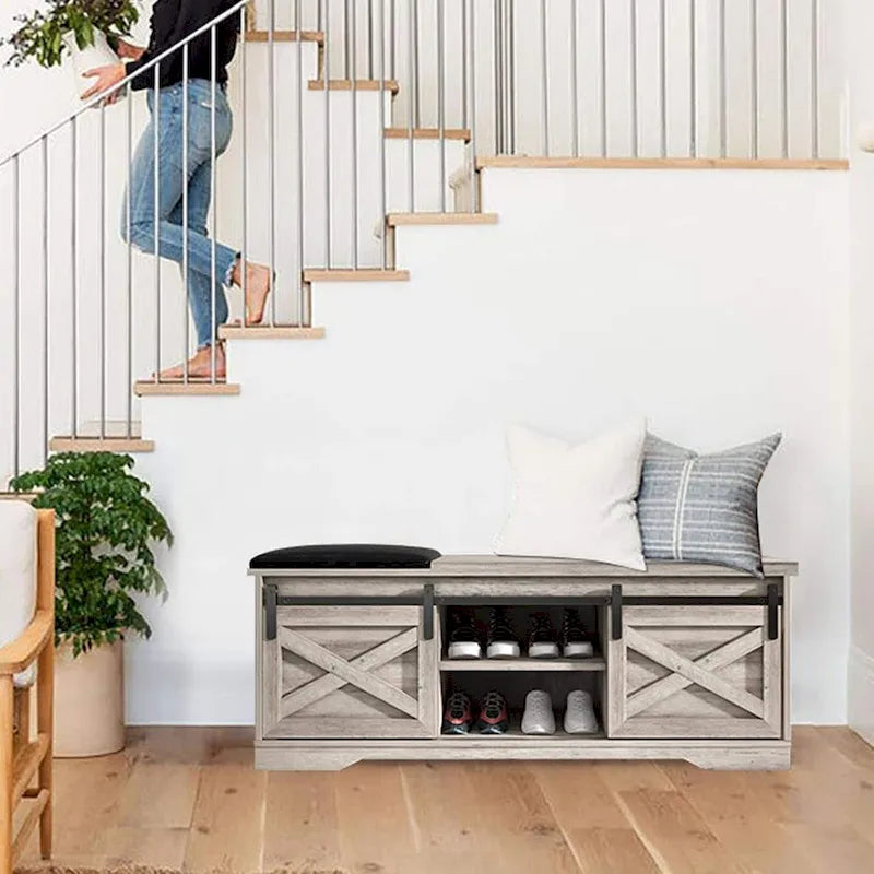 47  Farmhouse Entryway Shoe Bench with Thickened Cushion