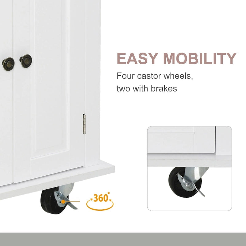 HOMCOM Rolling Kitchen Island Cart with Rubber Wood Top, Spice Rack, Towel Rack & Drawers for Dining Room