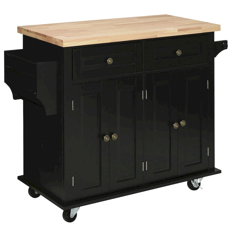 HOMCOM Rolling Kitchen Island Cart with Rubber Wood Top, Spice Rack, Towel Rack & Drawers for Dining Room