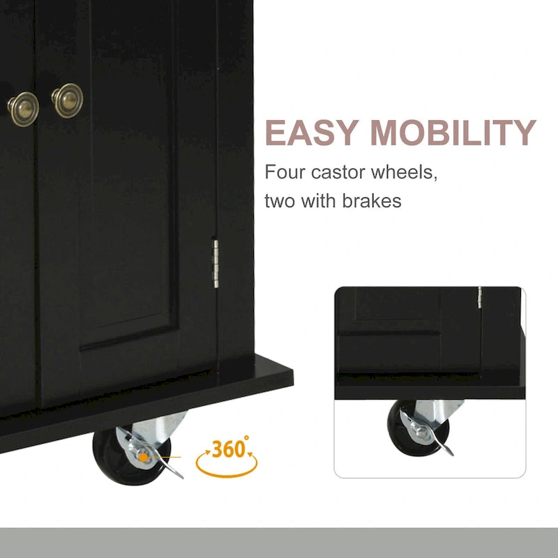 HOMCOM Rolling Kitchen Island Cart with Rubber Wood Top, Spice Rack, Towel Rack & Drawers for Dining Room