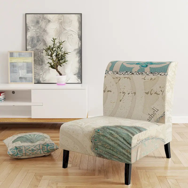 Designart  Seastar And Blue Sea Shell II  Upholstered Nautical & Coastal Accent Chair - Arm Chair