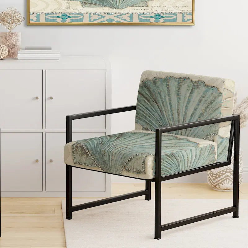 Designart  Seastar And Blue Sea Shell II  Upholstered Nautical & Coastal Accent Chair - Arm Chair