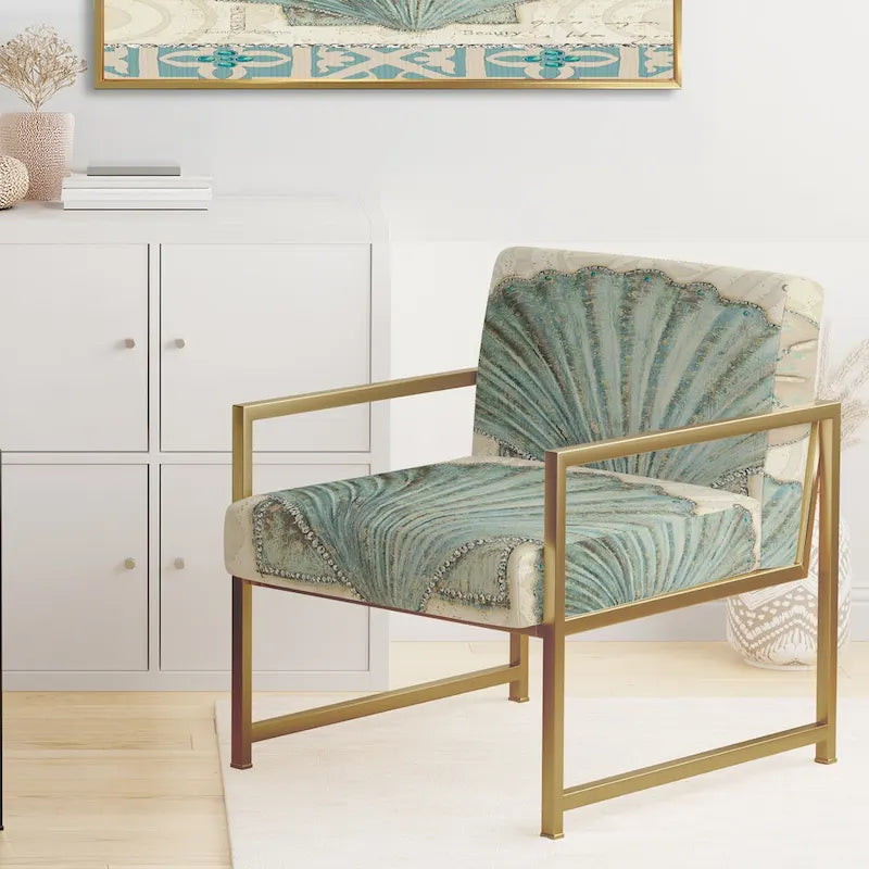 Designart  Seastar And Blue Sea Shell II  Upholstered Nautical & Coastal Accent Chair - Arm Chair