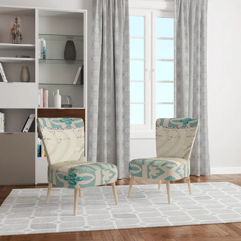 Designart  Seastar And Blue Sea Shell II  Upholstered Nautical & Coastal Accent Chair - Arm Chair