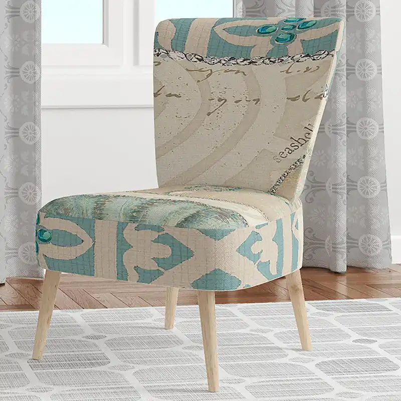 Designart  Seastar And Blue Sea Shell II  Upholstered Nautical & Coastal Accent Chair - Arm Chair
