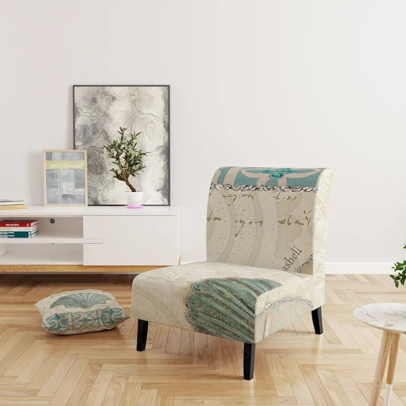 Designart  Seastar And Blue Sea Shell II  Upholstered Nautical & Coastal Accent Chair - Arm Chair