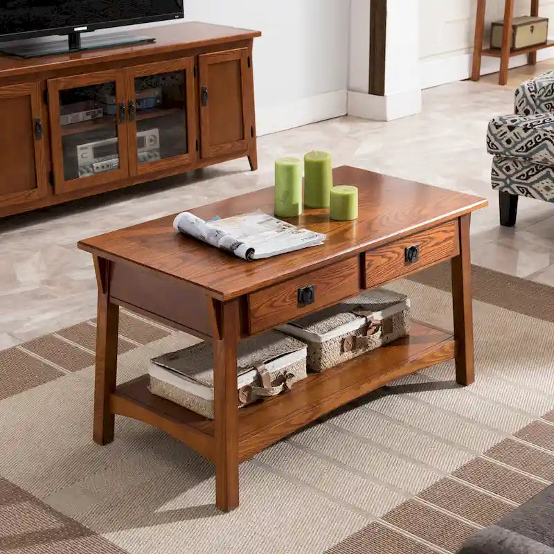 Leick Home Mission Two Drawer Coffee Table with Shelf