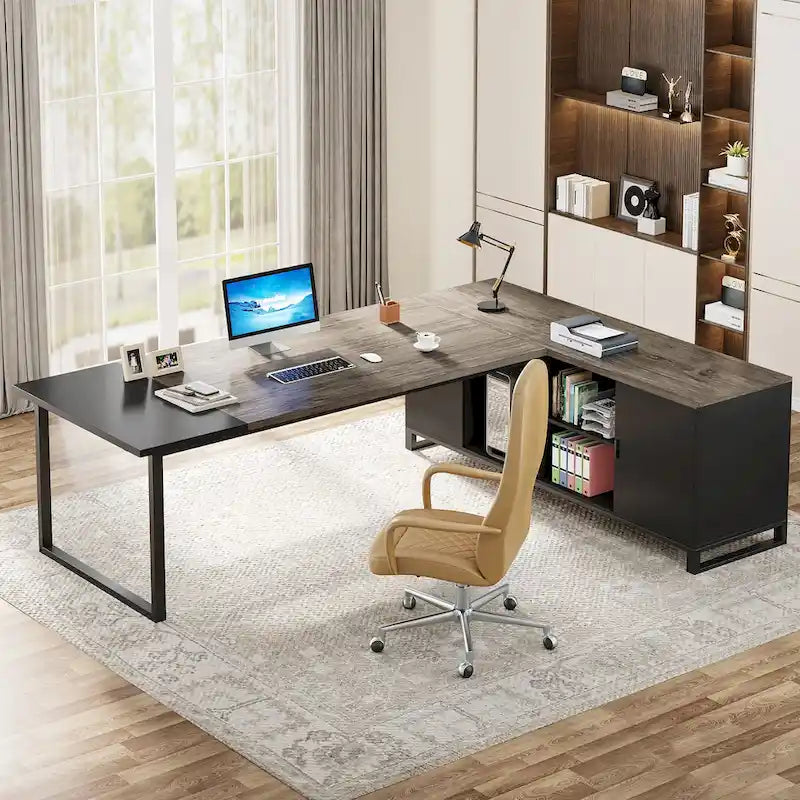 70.9-Inch L-Shaped Computer Desk Large Executive Office Desk with File Cabinet Set for Home Office