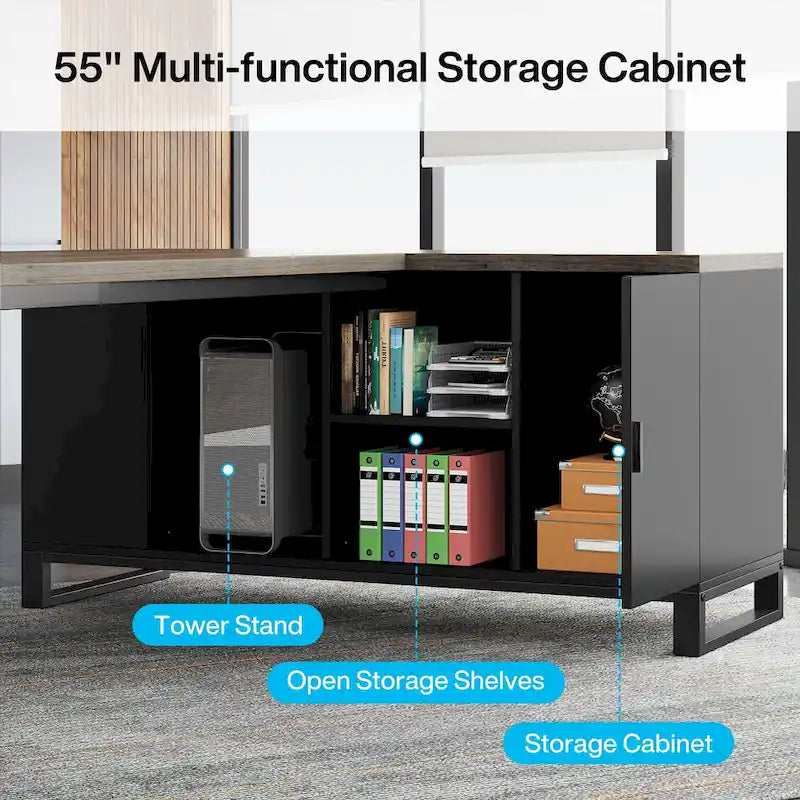 70.9-Inch L-Shaped Computer Desk Large Executive Office Desk with File Cabinet Set for Home Office