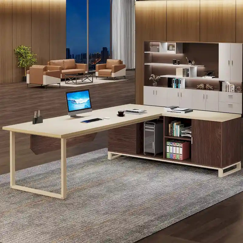 70.9-Inch L-Shaped Computer Desk Large Executive Office Desk with File Cabinet Set for Home Office