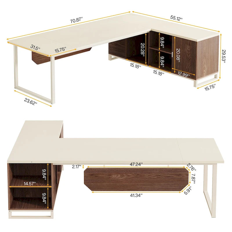 70.9-Inch L-Shaped Computer Desk Large Executive Office Desk with File Cabinet Set for Home Office