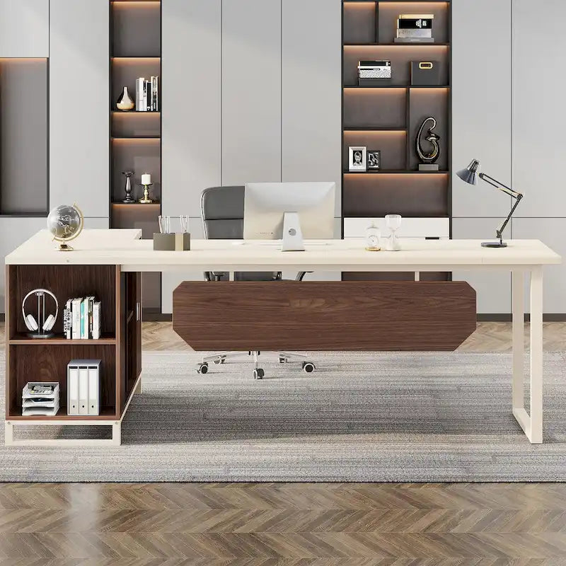 70.9-Inch L-Shaped Computer Desk Large Executive Office Desk with File Cabinet Set for Home Office