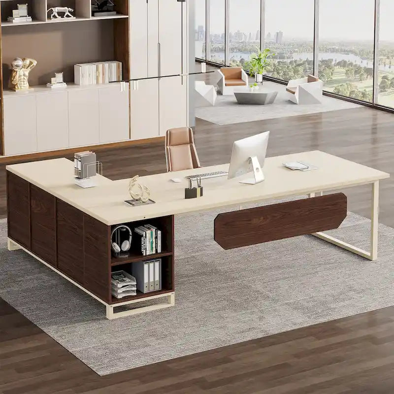 70.9-Inch L-Shaped Computer Desk Large Executive Office Desk with File Cabinet Set for Home Office