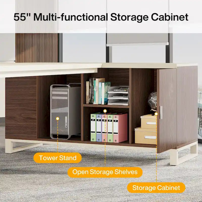 70.9-Inch L-Shaped Computer Desk Large Executive Office Desk with File Cabinet Set for Home Office