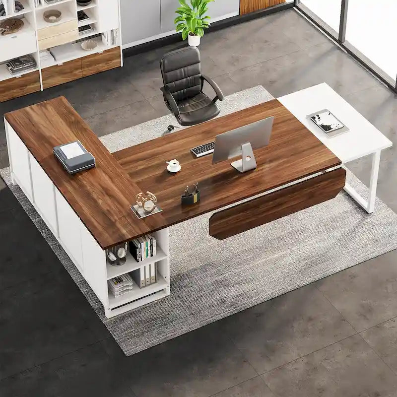 70.9-Inch L-Shaped Computer Desk Large Executive Office Desk with File Cabinet Set for Home Office