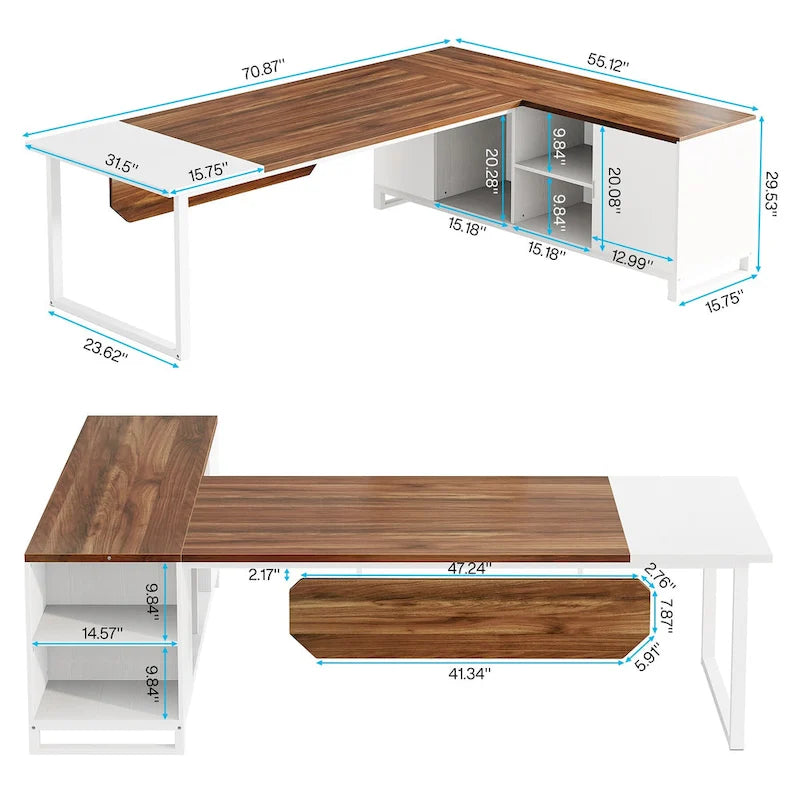 70.9-Inch L-Shaped Computer Desk Large Executive Office Desk with File Cabinet Set for Home Office