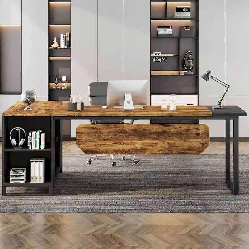 70.9-Inch L-Shaped Computer Desk Large Executive Office Desk with File Cabinet Set for Home Office