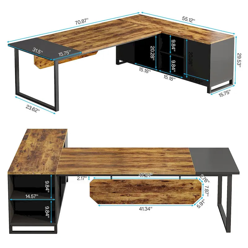 70.9-Inch L-Shaped Computer Desk Large Executive Office Desk with File Cabinet Set for Home Office
