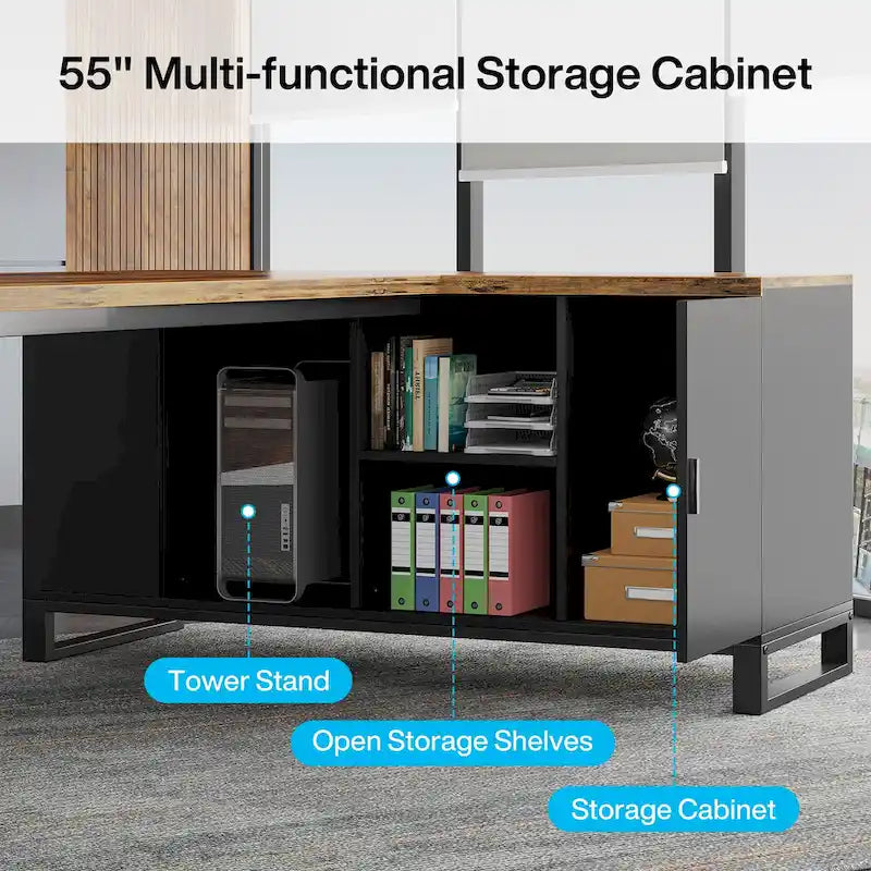 70.9-Inch L-Shaped Computer Desk Large Executive Office Desk with File Cabinet Set for Home Office