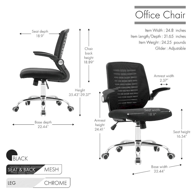 Porthos Home Hank Office Chair, Mesh Back, Height Adjustable Seat