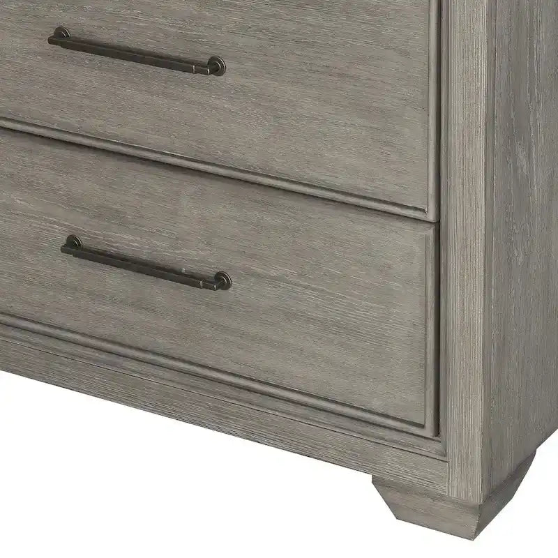 Roundhill Furniture Ennesley Gray Wood Bedroom Set with Upholstered Panel Bed, Dresser, Mirror, and Nightstand