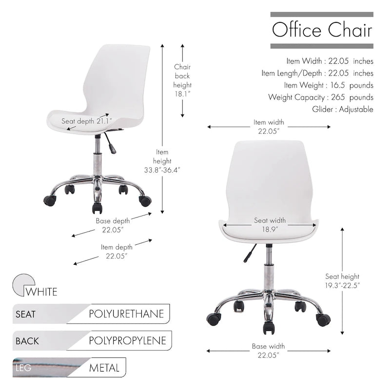 Porthos Home Adjustable Height Office Desk Chair with Wheels