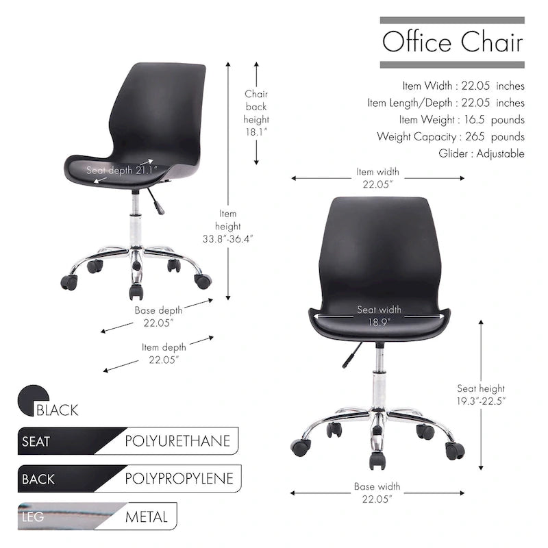Porthos Home Adjustable Height Office Desk Chair with Wheels