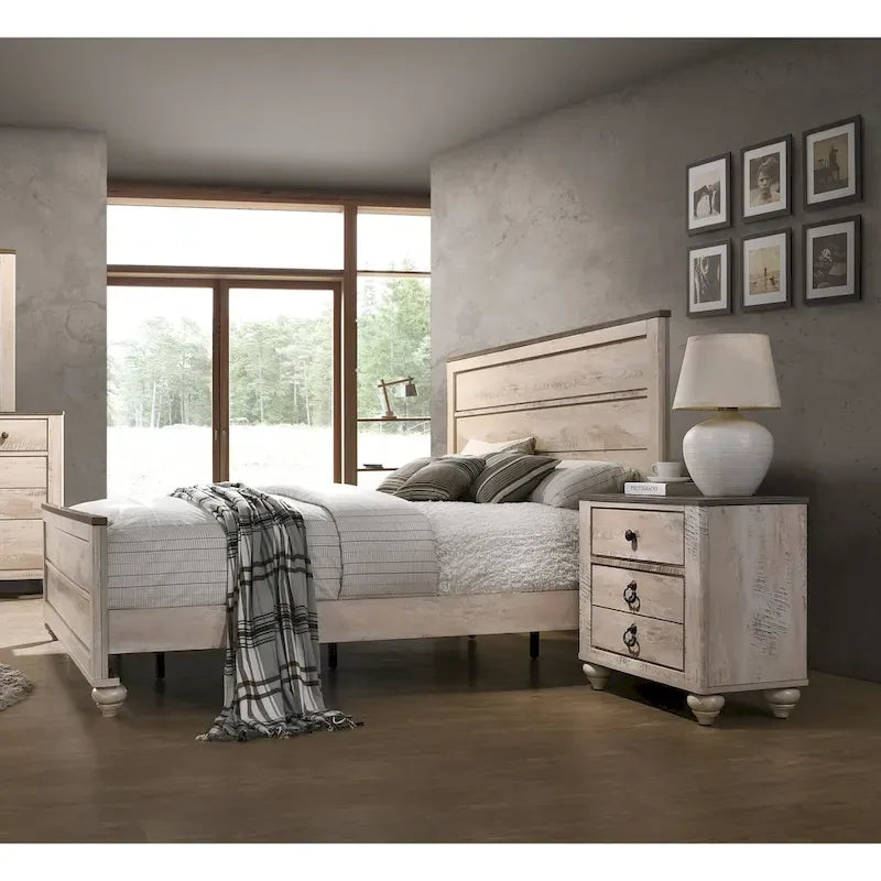 Roundhill Furniture Imerland Contemporary White Wash Finish 3-Piece Bedroom Set