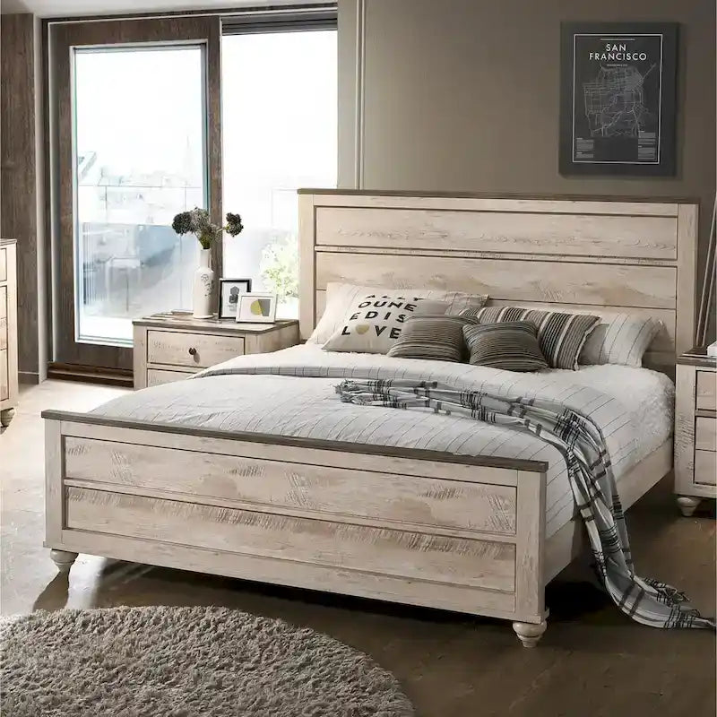 Roundhill Furniture Imerland Contemporary White Wash Finish 3-Piece Bedroom Set