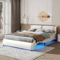 Upholstered Faux Leather Platform Bed with LED Light