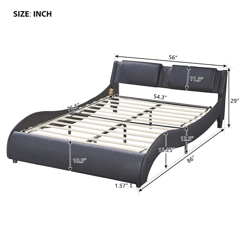 Upholstered Faux Leather Platform Bed with LED Light