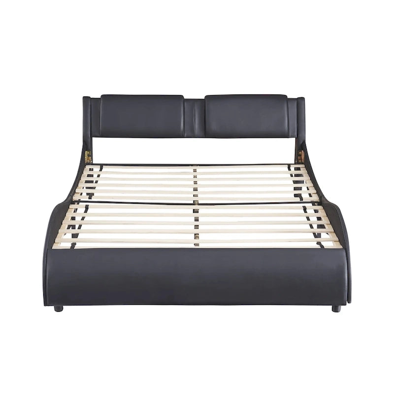 Upholstered Faux Leather Platform Bed with LED Light