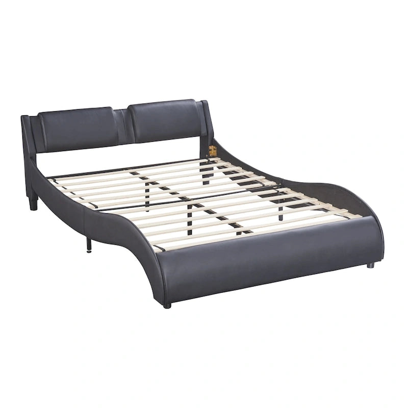 Upholstered Faux Leather Platform Bed with LED Light