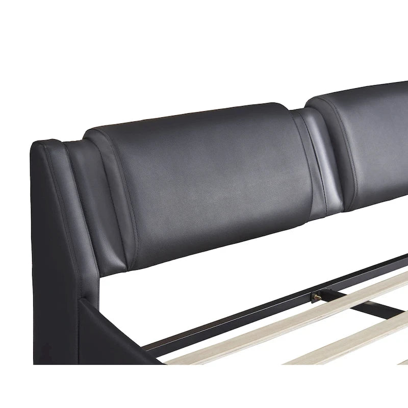 Upholstered Faux Leather Platform Bed with LED Light