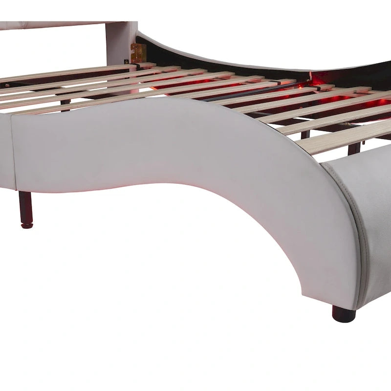 Upholstered Faux Leather Platform Bed with LED Light