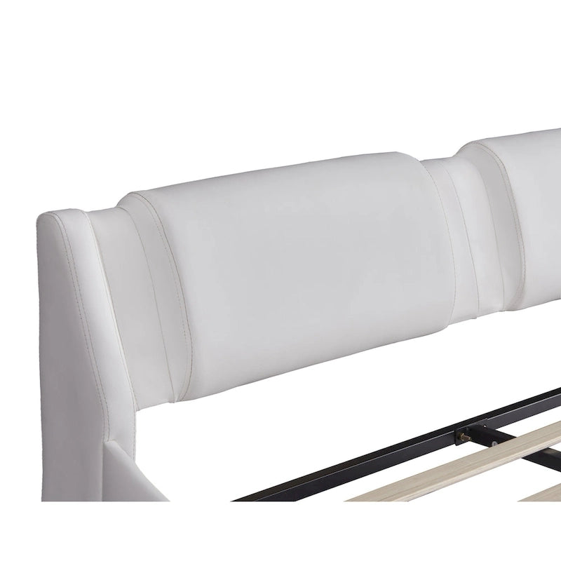 Upholstered Faux Leather Platform Bed with LED Light