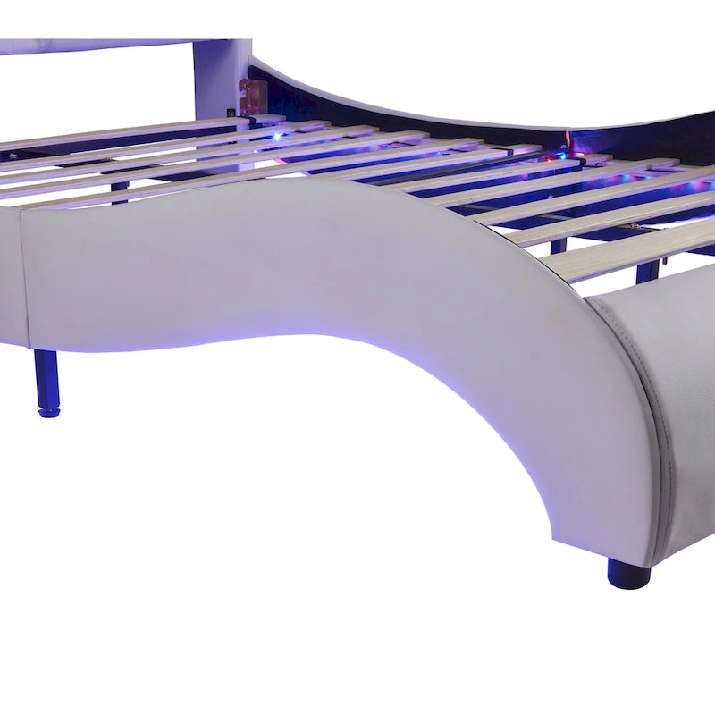 Upholstered Faux Leather Platform Bed with LED Light