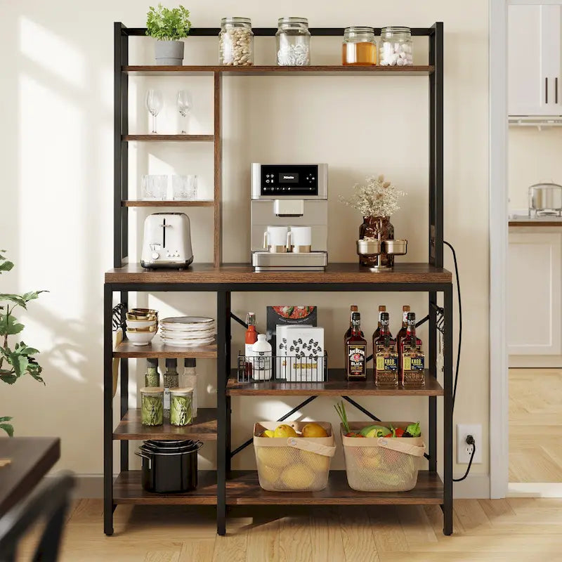 Moasis Kitchen Bakers Rack Utility Storage Shelf with Power Outlets Microwave Oven Stand