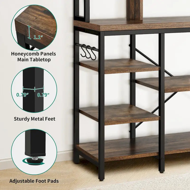 Moasis Kitchen Bakers Rack Utility Storage Shelf with Power Outlets Microwave Oven Stand