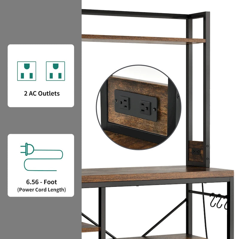 Moasis Kitchen Bakers Rack Utility Storage Shelf with Power Outlets Microwave Oven Stand